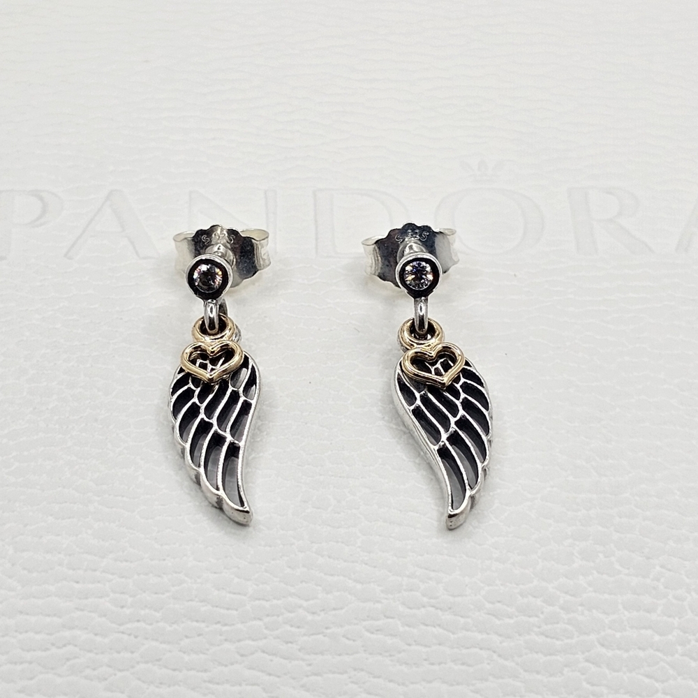 ♥️Authentic Pandora⭐️RETIRED⭐️ L&G DANGLE EARRINGS With 14k GOLD